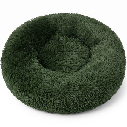 IvoQ Panier donut pour chien et chat – Ø 50 cm – Lit doux en peluche pour animaux – Vert foncé – Pour chats et petits chiens