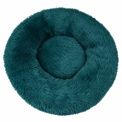 Panier pour chien donut - Panier pour chat - Peluche douce - Bord surélevé - Ø 50 cm - Bleu pétrole