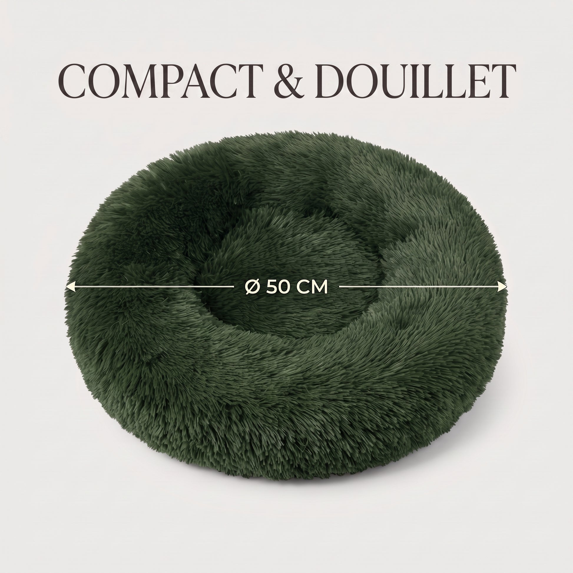 IvoQ Panier donut pour chien et chat – Ø 50 cm – Lit doux en peluche pour animaux – Vert foncé – Pour chats et petits chiens