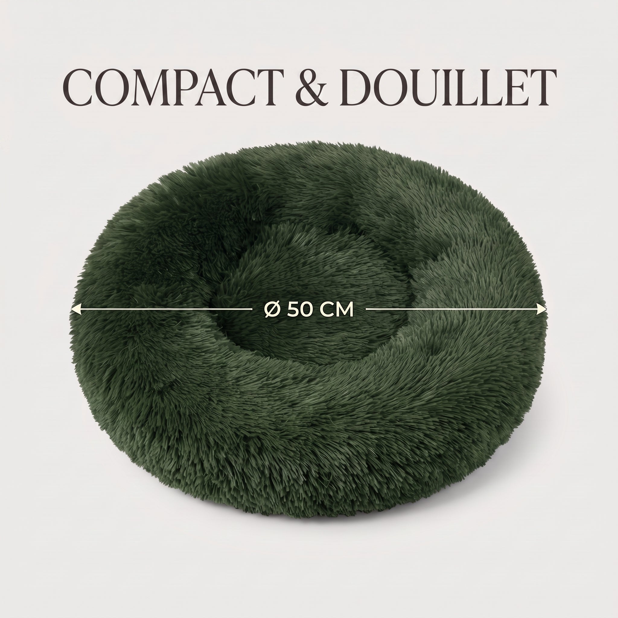 IvoQ Panier donut pour chien et chat – Ø 50 cm – Lit doux en peluche pour animaux – Vert foncé – Pour chats et petits chiens