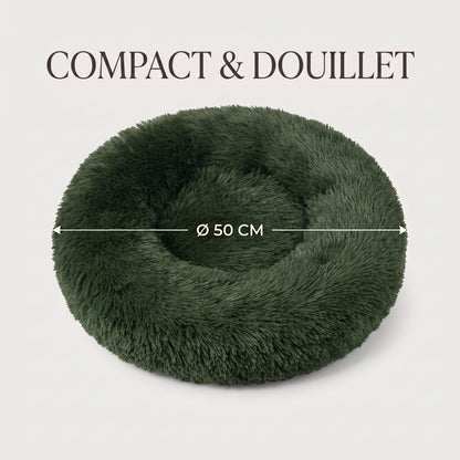 IvoQ Panier donut pour chien et chat – Ø 50 cm – Lit doux en peluche pour animaux – Vert foncé – Pour chats et petits chiens