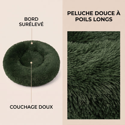 IvoQ Panier donut pour chien et chat – Ø 50 cm – Lit doux en peluche pour animaux – Vert foncé – Pour chats et petits chiens