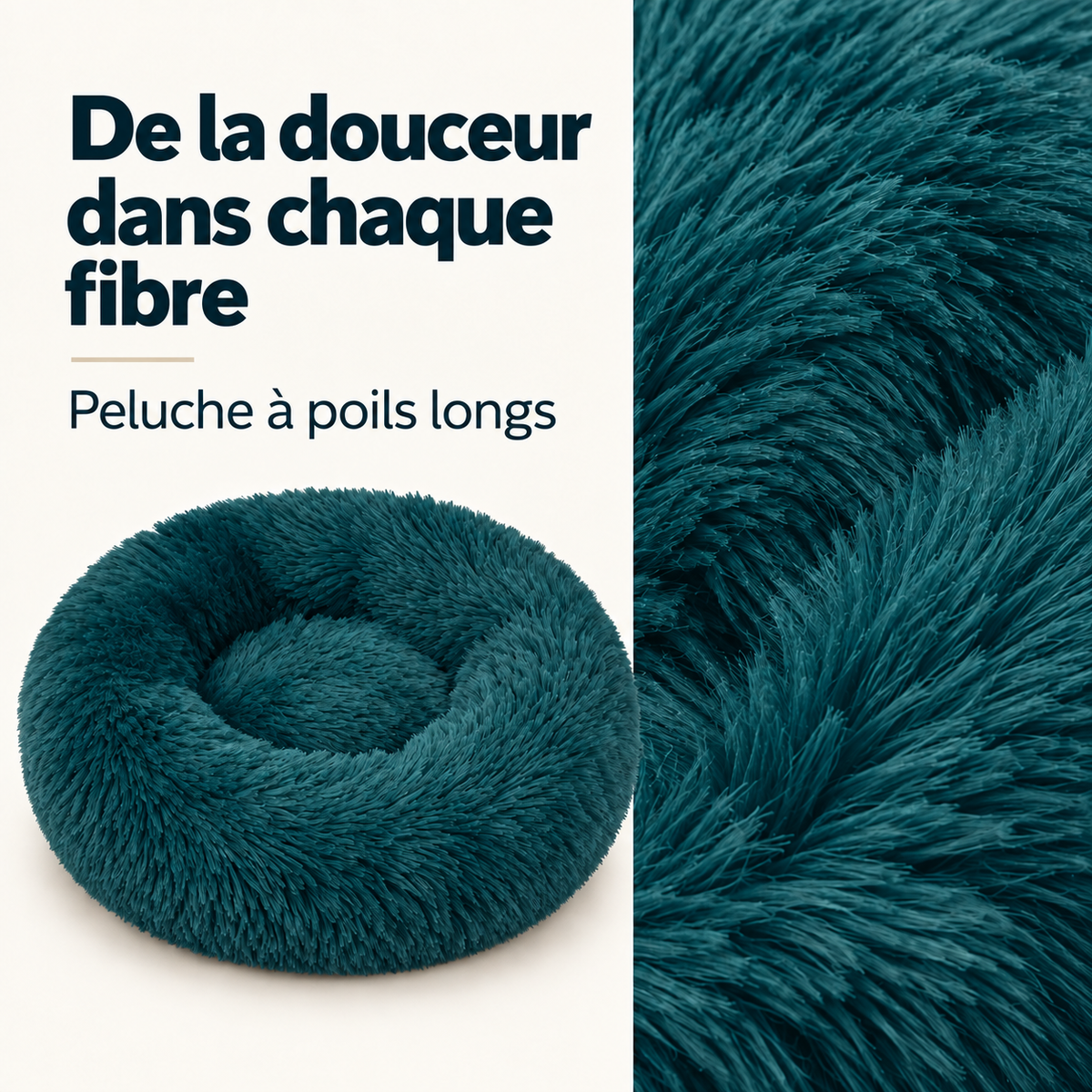 Panier pour chien donut - Panier pour chat - Peluche douce - Bord surélevé - Ø 50 cm - Bleu pétrole