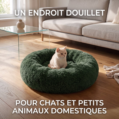 IvoQ Panier donut pour chien et chat – Ø 50 cm – Lit doux en peluche pour animaux – Vert foncé – Pour chats et petits chiens
