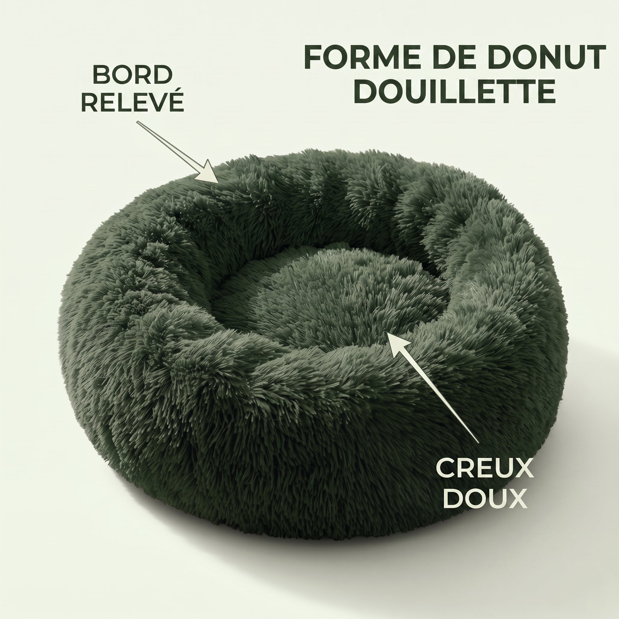 IvoQ Panier donut pour chien et chat – Ø 50 cm – Lit doux en peluche pour animaux – Vert foncé – Pour chats et petits chiens