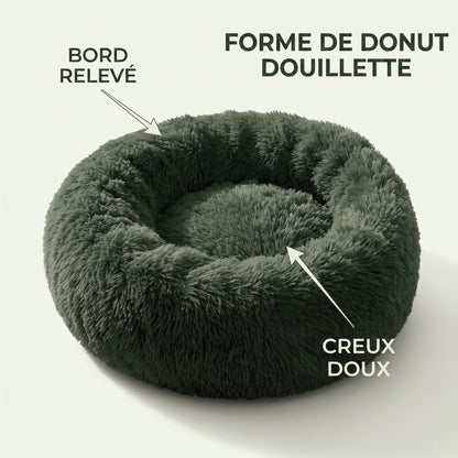 IvoQ Panier donut pour chien et chat – Ø 50 cm – Lit doux en peluche pour animaux – Vert foncé – Pour chats et petits chiens