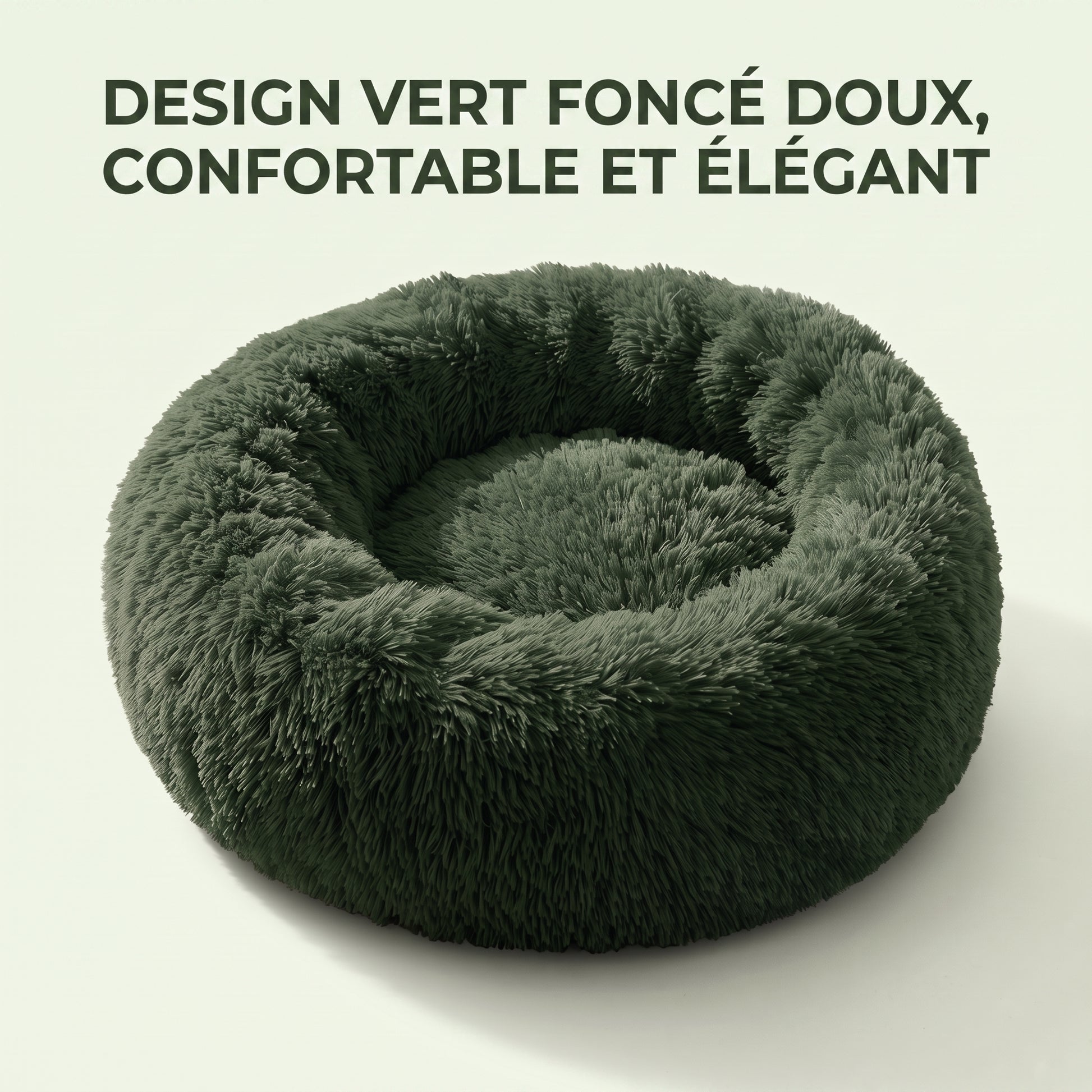 IvoQ Panier donut pour chien et chat – Ø 50 cm – Lit doux en peluche pour animaux – Vert foncé – Pour chats et petits chiens