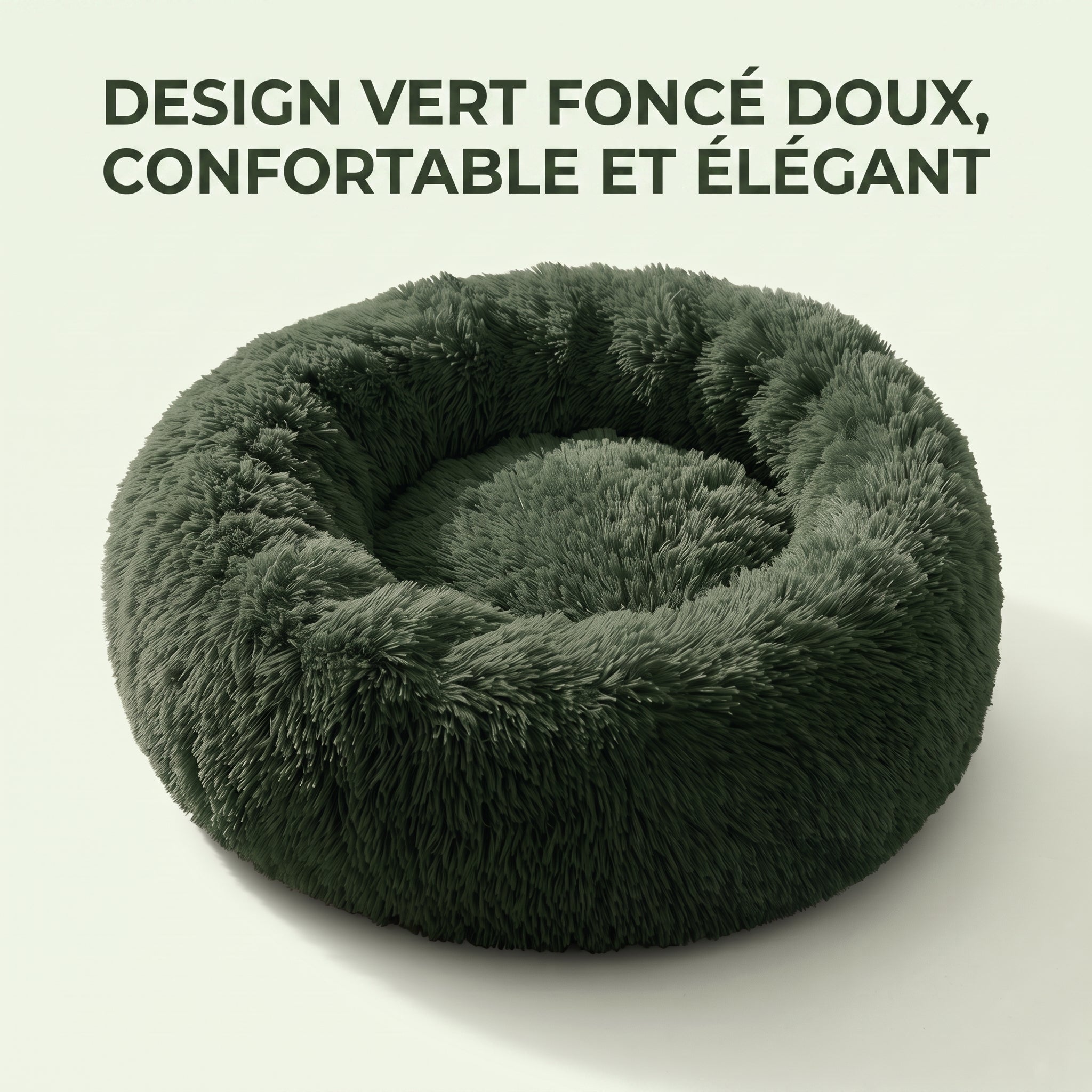 IvoQ Panier donut pour chien et chat – Ø 50 cm – Lit doux en peluche pour animaux – Vert foncé – Pour chats et petits chiens