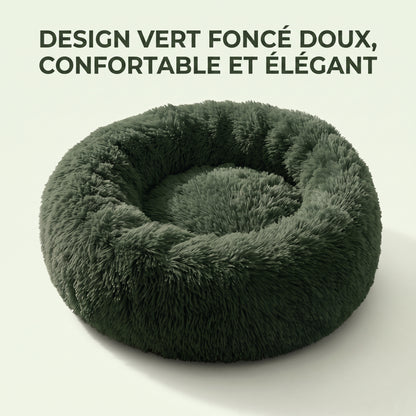 IvoQ Panier donut pour chien et chat – Ø 50 cm – Lit doux en peluche pour animaux – Vert foncé – Pour chats et petits chiens