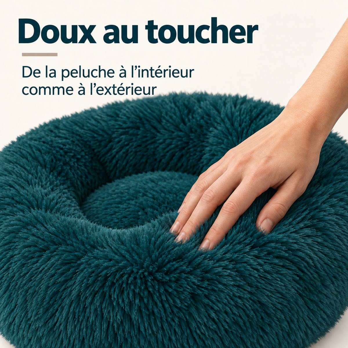 Panier pour chien donut - Panier pour chat - Peluche douce - Bord surélevé - Ø 50 cm - Bleu pétrole