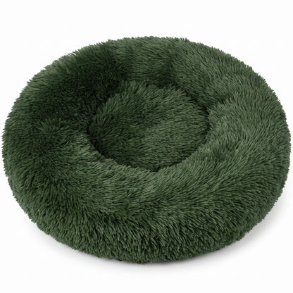IvoQ Panier pour chien Fluffy Donut Ø 100 cm – Lit pour chien doux – Vert foncé