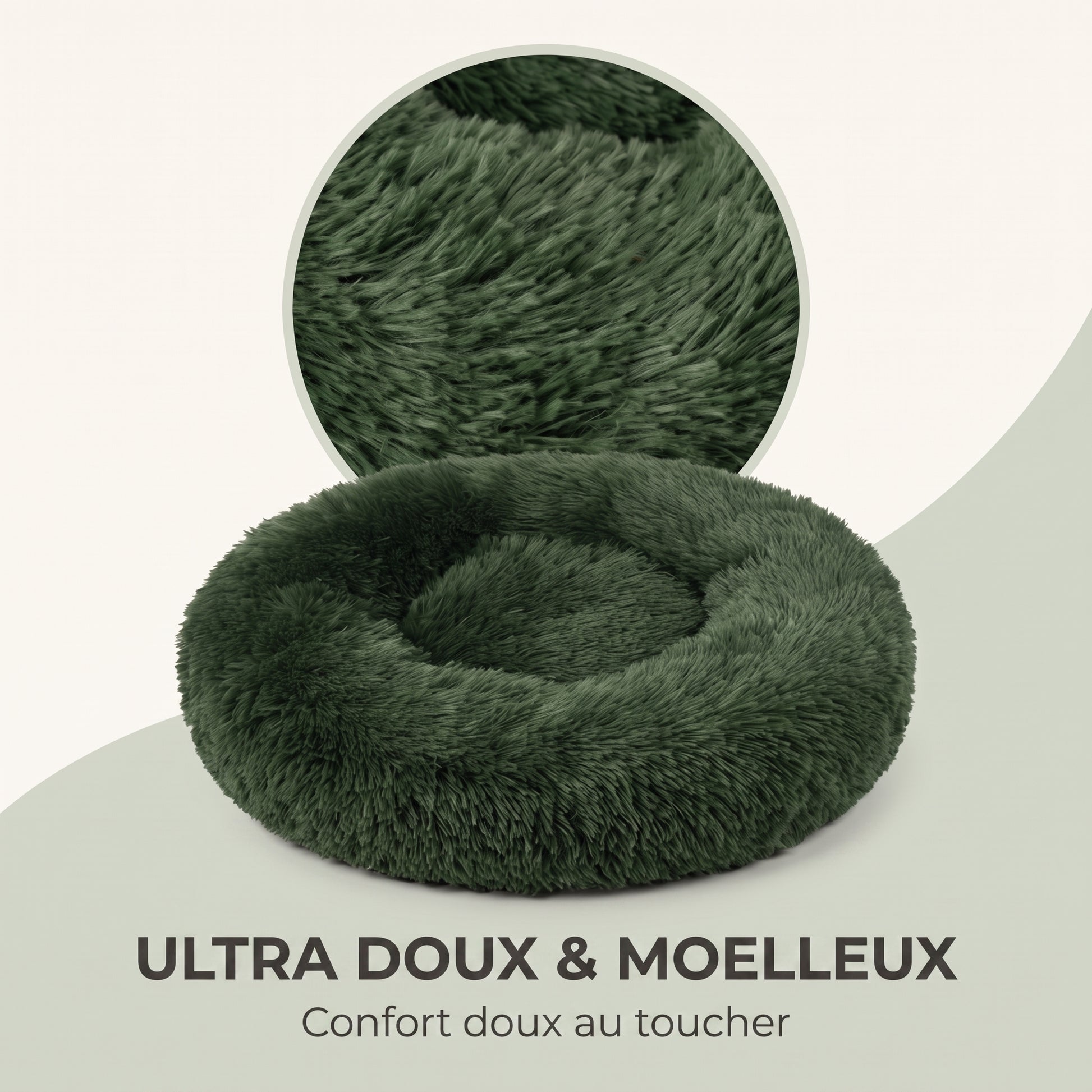 IvoQ Panier pour chien Fluffy Donut Ø 100 cm – Lit pour chien doux – Vert foncé