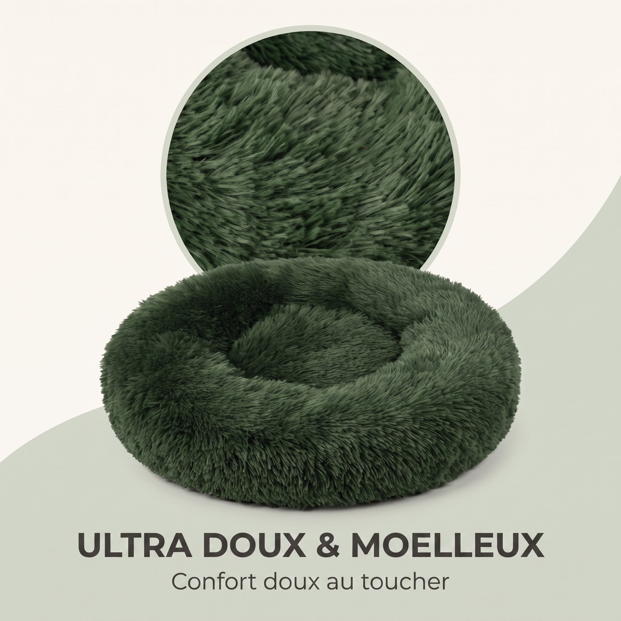 IvoQ Panier pour chien Fluffy Donut Ø 100 cm – Lit pour chien doux – Vert foncé