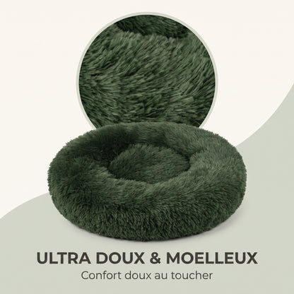 IvoQ Panier pour chien Fluffy Donut Ø 100 cm – Lit pour chien doux – Vert foncé