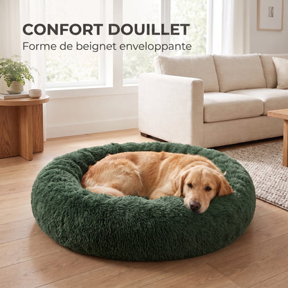 IvoQ Panier pour chien Fluffy Donut Ø 100 cm – Lit pour chien doux – Vert foncé