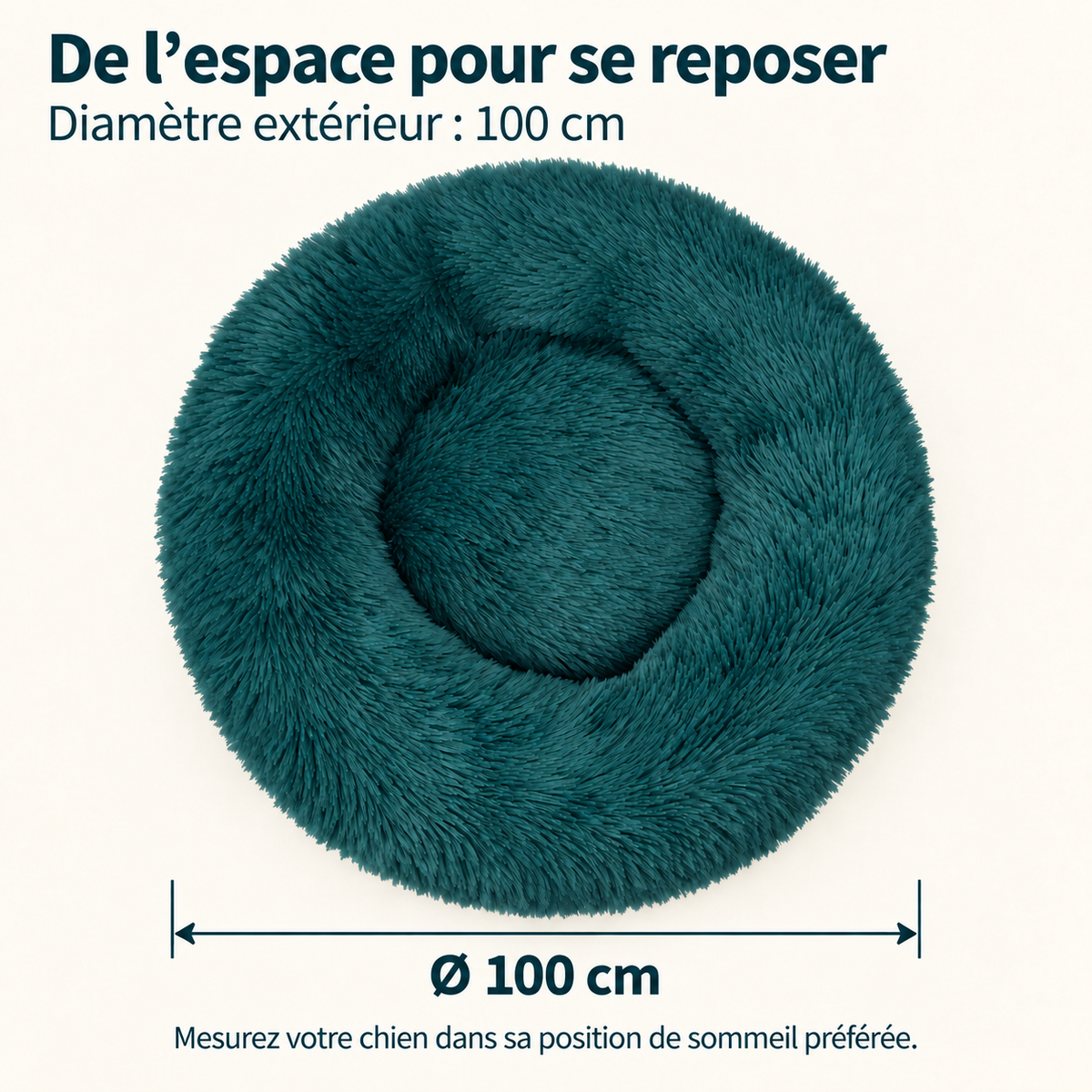 IvoQ Panier pour chien donut 100 cm - Coussin moelleux pour chien - Peluche douce - Bord surélevé - Bleu pétrole