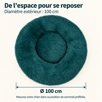 IvoQ Panier pour chien donut 100 cm - Coussin moelleux pour chien - Peluche douce - Bord surélevé - Bleu pétrole