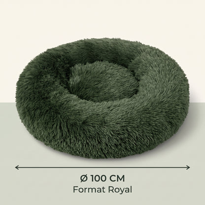 IvoQ Panier pour chien Fluffy Donut Ø 100 cm – Lit pour chien doux – Vert foncé