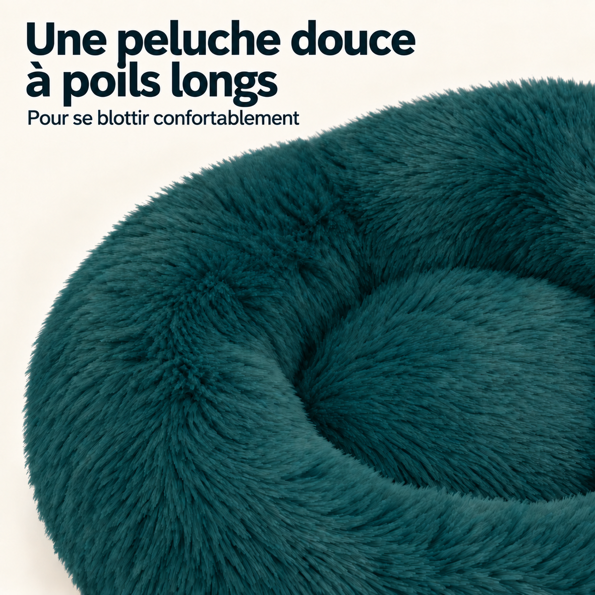 IvoQ Panier pour chien donut 100 cm - Coussin moelleux pour chien - Peluche douce - Bord surélevé - Bleu pétrole