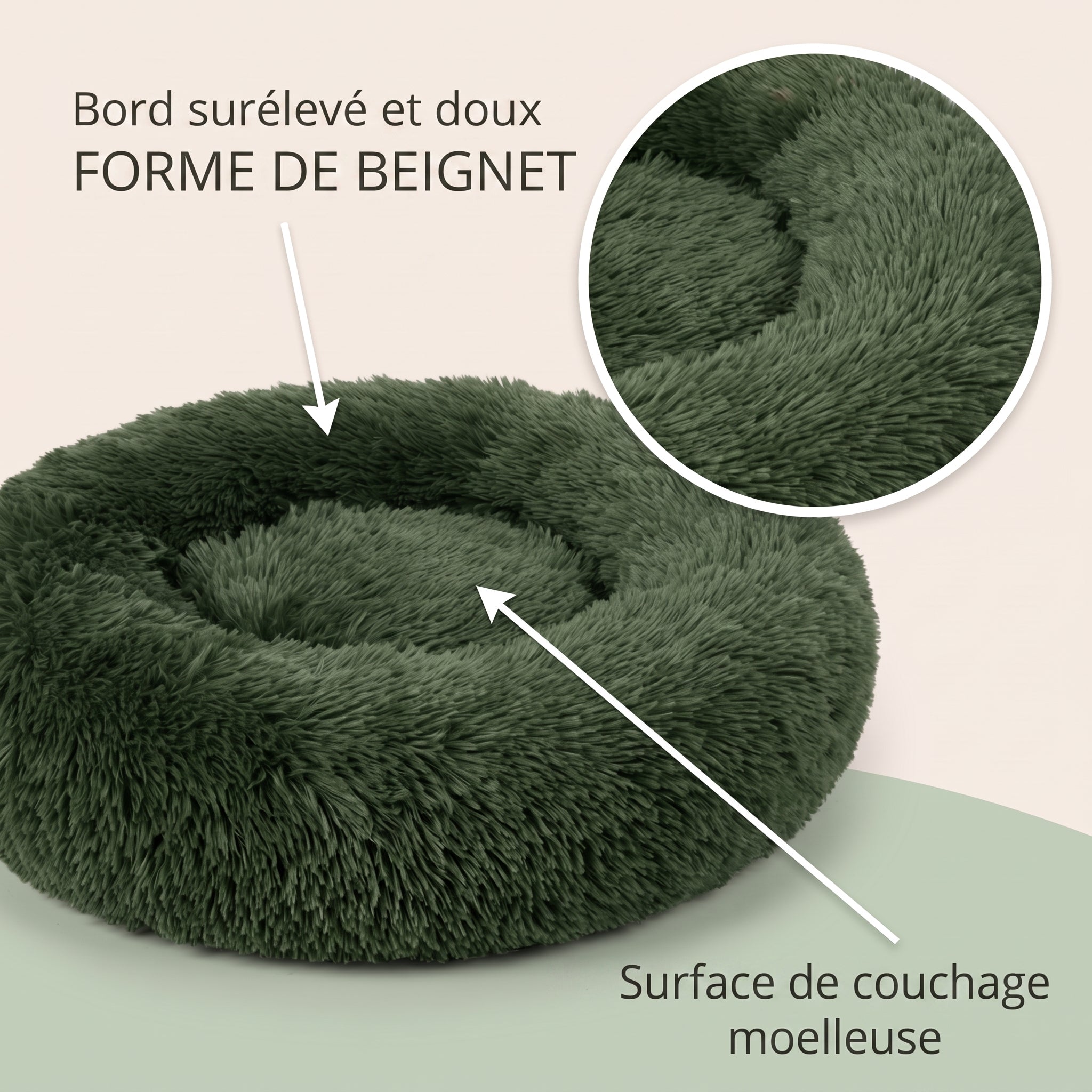 IvoQ Panier pour chien Fluffy Donut Ø 100 cm – Lit pour chien doux – Vert foncé