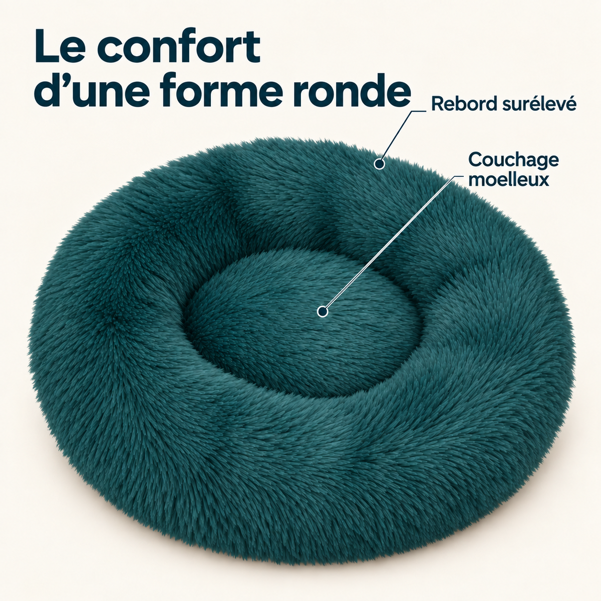IvoQ Panier pour chien donut 100 cm - Coussin moelleux pour chien - Peluche douce - Bord surélevé - Bleu pétrole