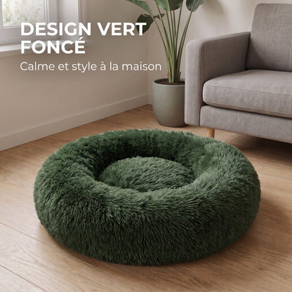 IvoQ Panier pour chien Fluffy Donut Ø 100 cm – Lit pour chien doux – Vert foncé