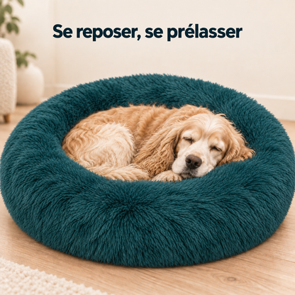 IvoQ Panier pour chien donut 100 cm - Coussin moelleux pour chien - Peluche douce - Bord surélevé - Bleu pétrole