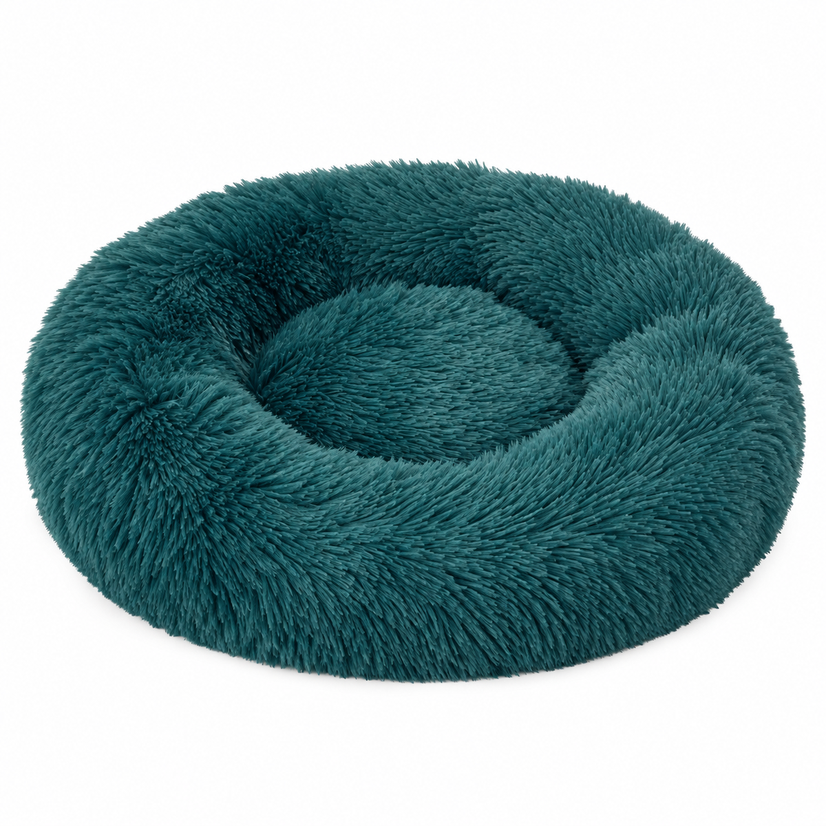 IvoQ Panier pour chien donut 100 cm - Coussin moelleux pour chien - Peluche douce - Bord surélevé - Bleu pétrole