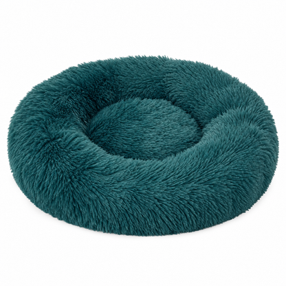 IvoQ Panier pour chien donut 100 cm - Coussin moelleux pour chien - Peluche douce - Bord surélevé - Bleu pétrole