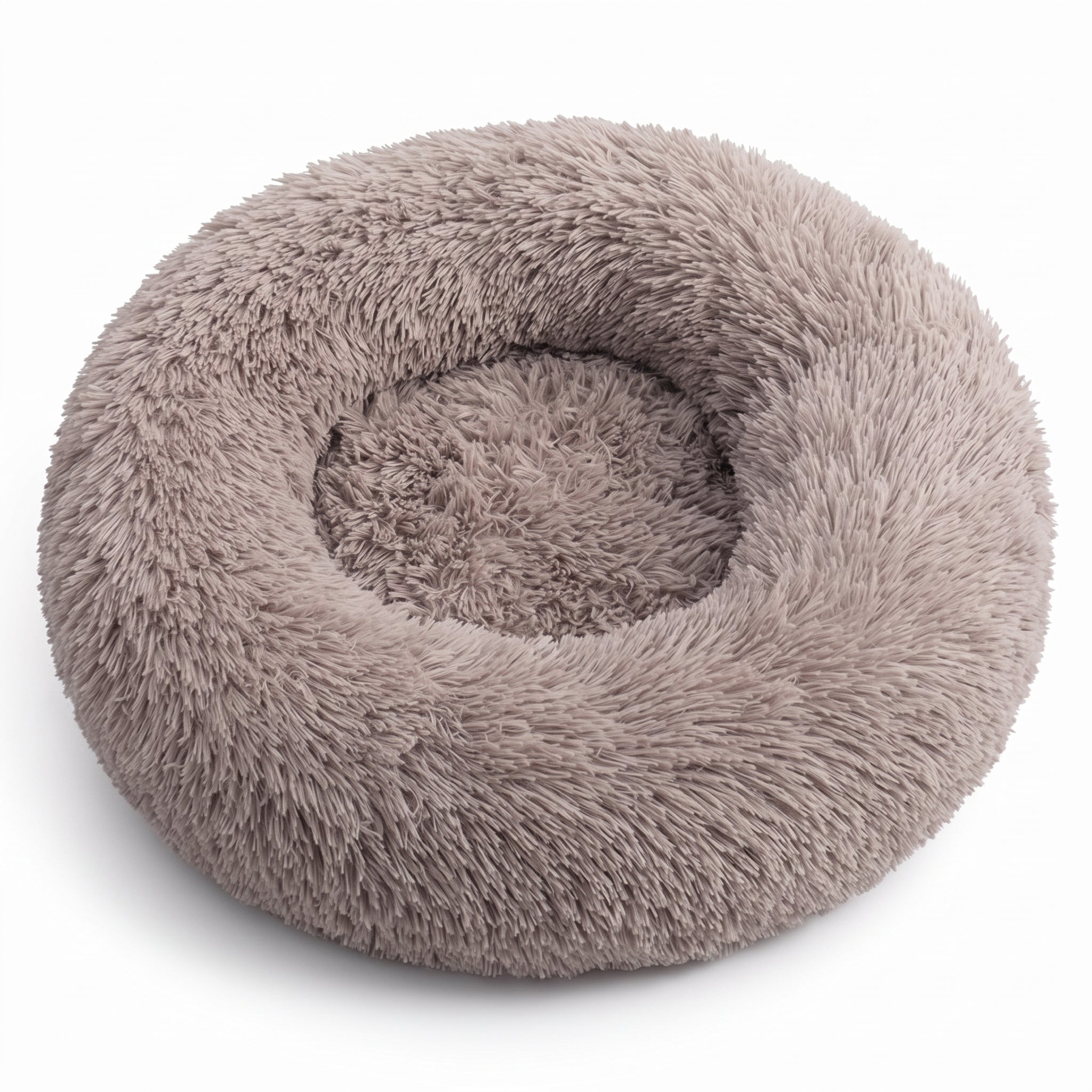 IvoQ Panier pour chien rond Ø 60 cm – Lit pour chien Fluffy Donut avec bord haut et doux – Beige – Pour petits chiens et chats