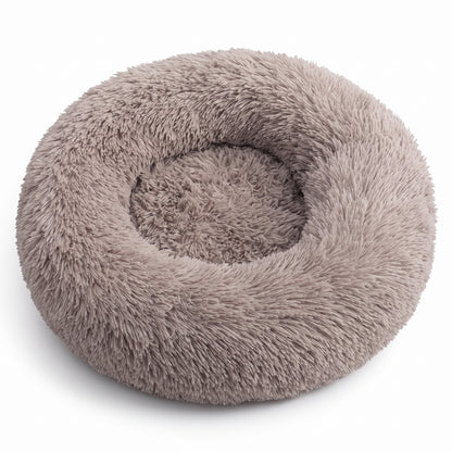 IvoQ Panier pour chien rond Ø 60 cm – Lit pour chien Fluffy Donut avec bord haut et doux – Beige – Pour petits chiens et chats
