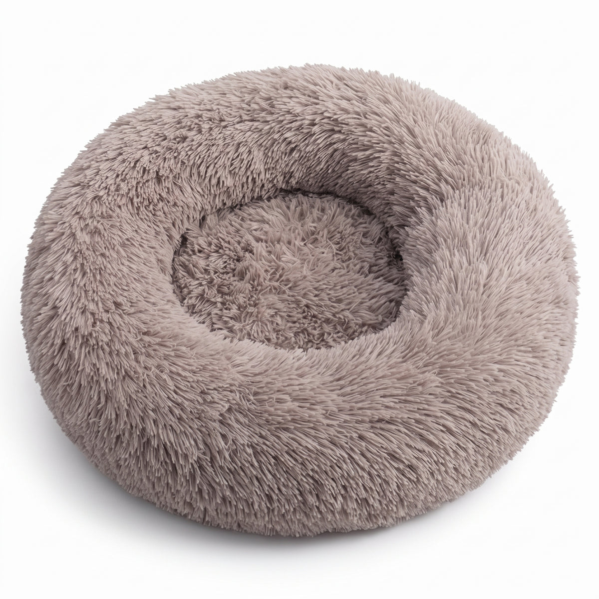 IvoQ Panier pour chien rond Ø 60 cm – Lit pour chien Fluffy Donut avec bord haut et doux – Beige – Pour petits chiens et chats