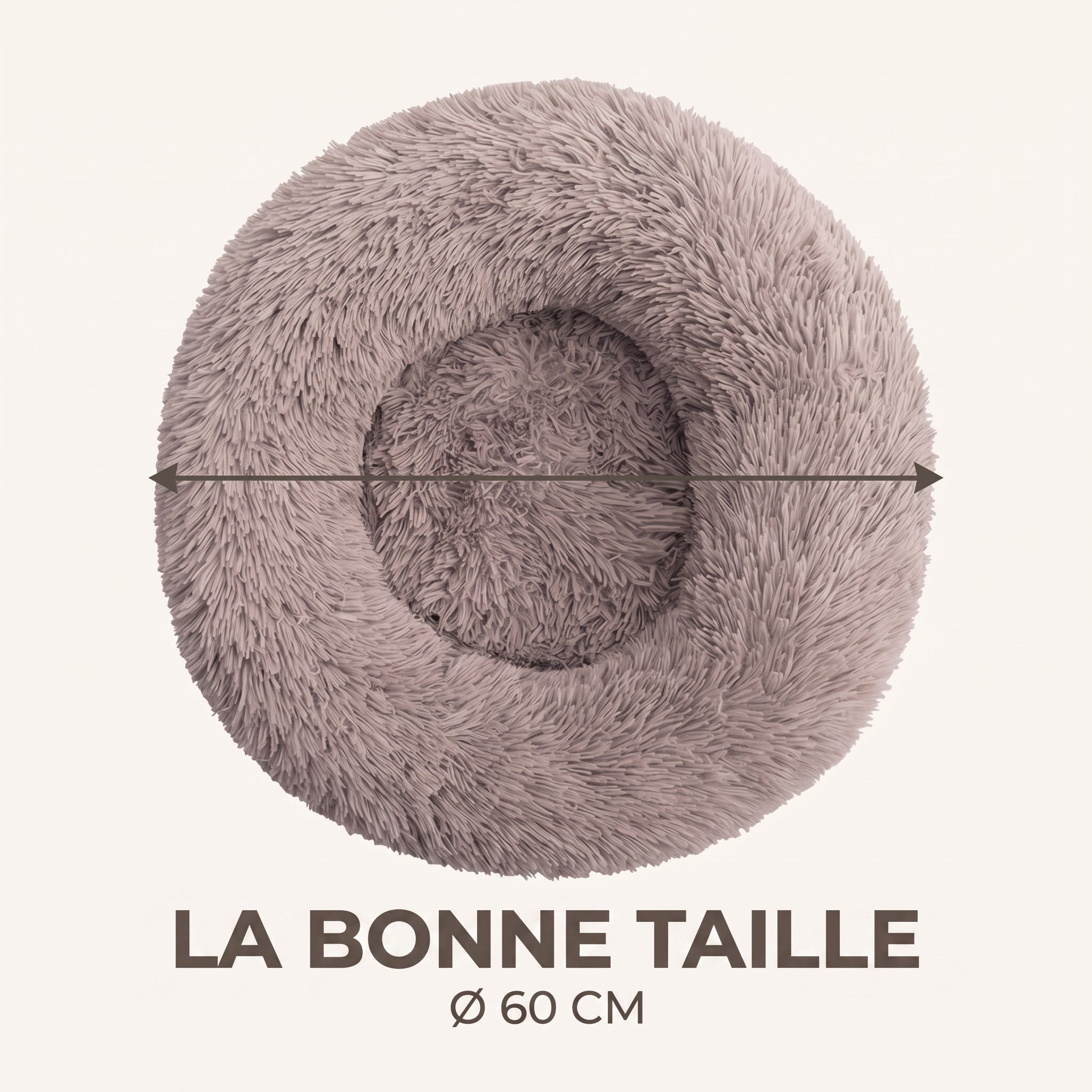 IvoQ Panier pour chien rond Ø 60 cm – Lit pour chien Fluffy Donut avec bord haut et doux – Beige – Pour petits chiens et chats