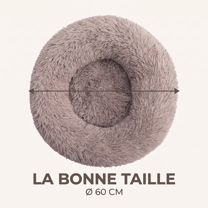 IvoQ Panier pour chien rond Ø 60 cm – Lit pour chien Fluffy Donut avec bord haut et doux – Beige – Pour petits chiens et chats