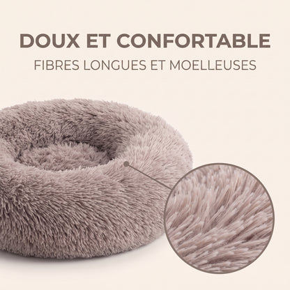 IvoQ Panier pour chien rond Ø 60 cm – Lit pour chien Fluffy Donut avec bord haut et doux – Beige – Pour petits chiens et chats