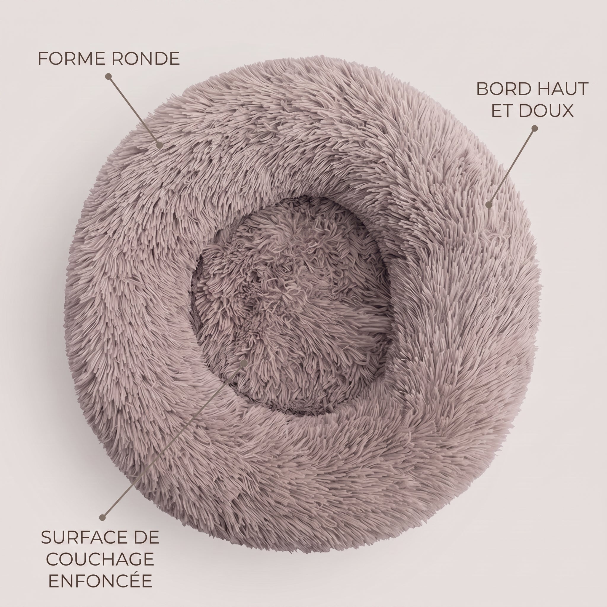 IvoQ Panier pour chien rond Ø 60 cm – Lit pour chien Fluffy Donut avec bord haut et doux – Beige – Pour petits chiens et chats