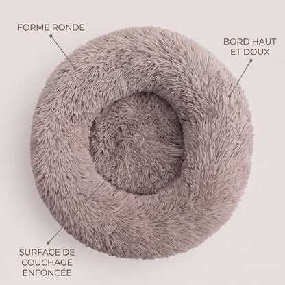 IvoQ Panier pour chien rond Ø 60 cm – Lit pour chien Fluffy Donut avec bord haut et doux – Beige – Pour petits chiens et chats