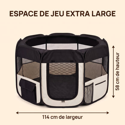 IvoQ Parc pliable pour chiot avec toit – 114 x 114 x 58 cm – Noir/Crème