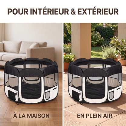 IvoQ Parc pliable pour chiot avec toit – 114 x 114 x 58 cm – Noir/Crème