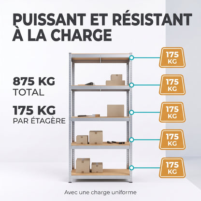 IvoQ Étagère de rangement – 180 x 90 x 40 cm – 5 étagères réglables – Capacité de charge de 875 kg – Acier galvanisé