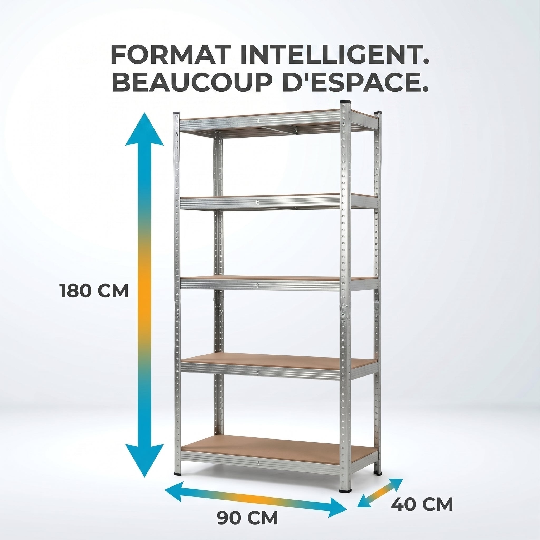 IvoQ Étagère de rangement – 180 x 90 x 40 cm – 5 étagères réglables – Capacité de charge de 875 kg – Acier galvanisé