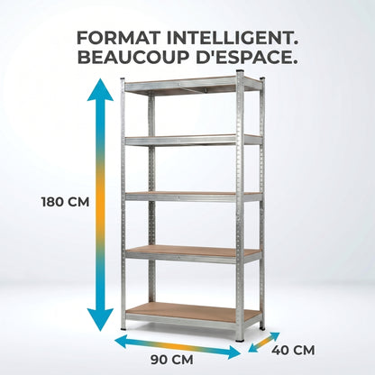 IvoQ Étagère de rangement – 180 x 90 x 40 cm – 5 étagères réglables – Capacité de charge de 875 kg – Acier galvanisé