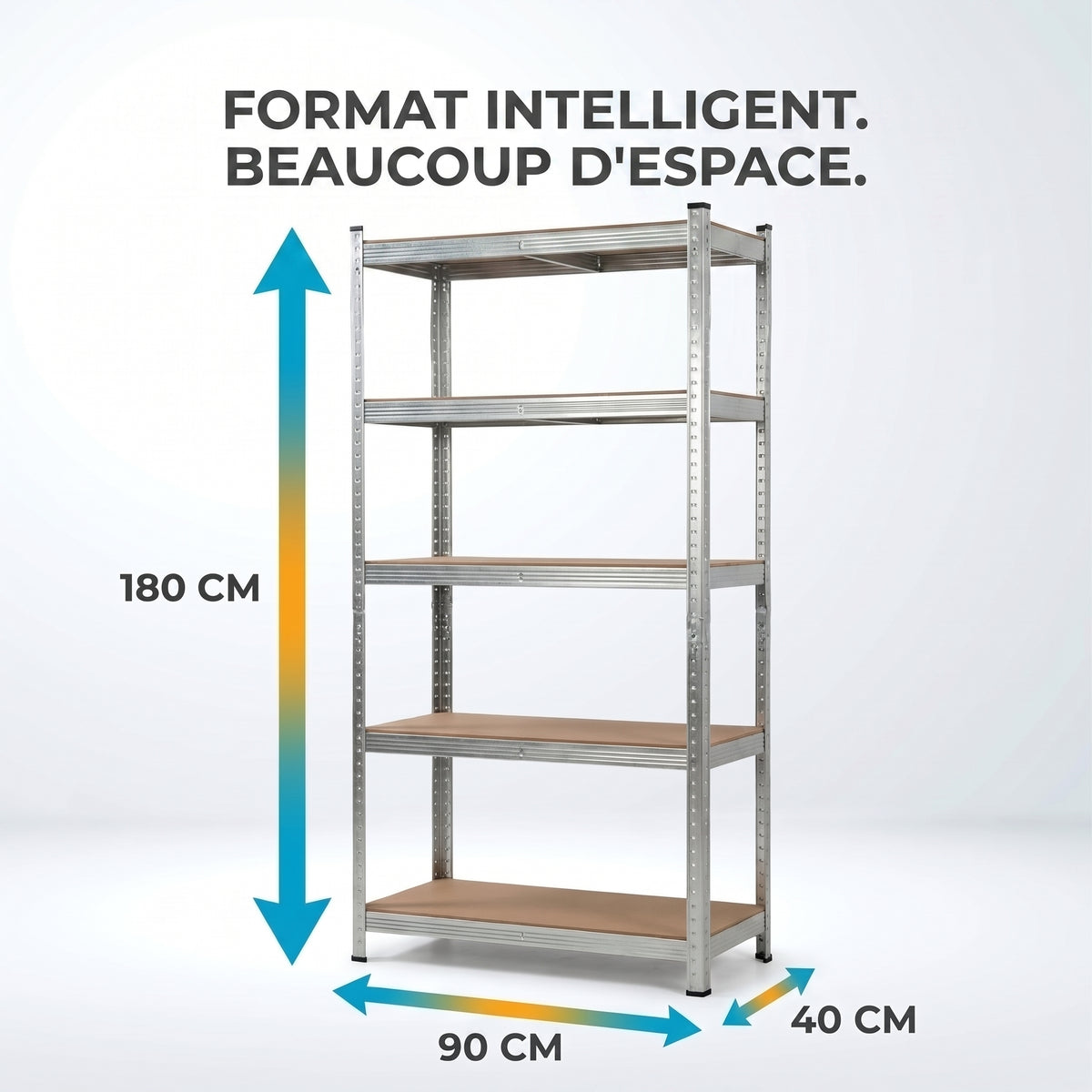 IvoQ Étagère de rangement – 180 x 90 x 40 cm – 5 étagères réglables – Capacité de charge de 875 kg – Acier galvanisé