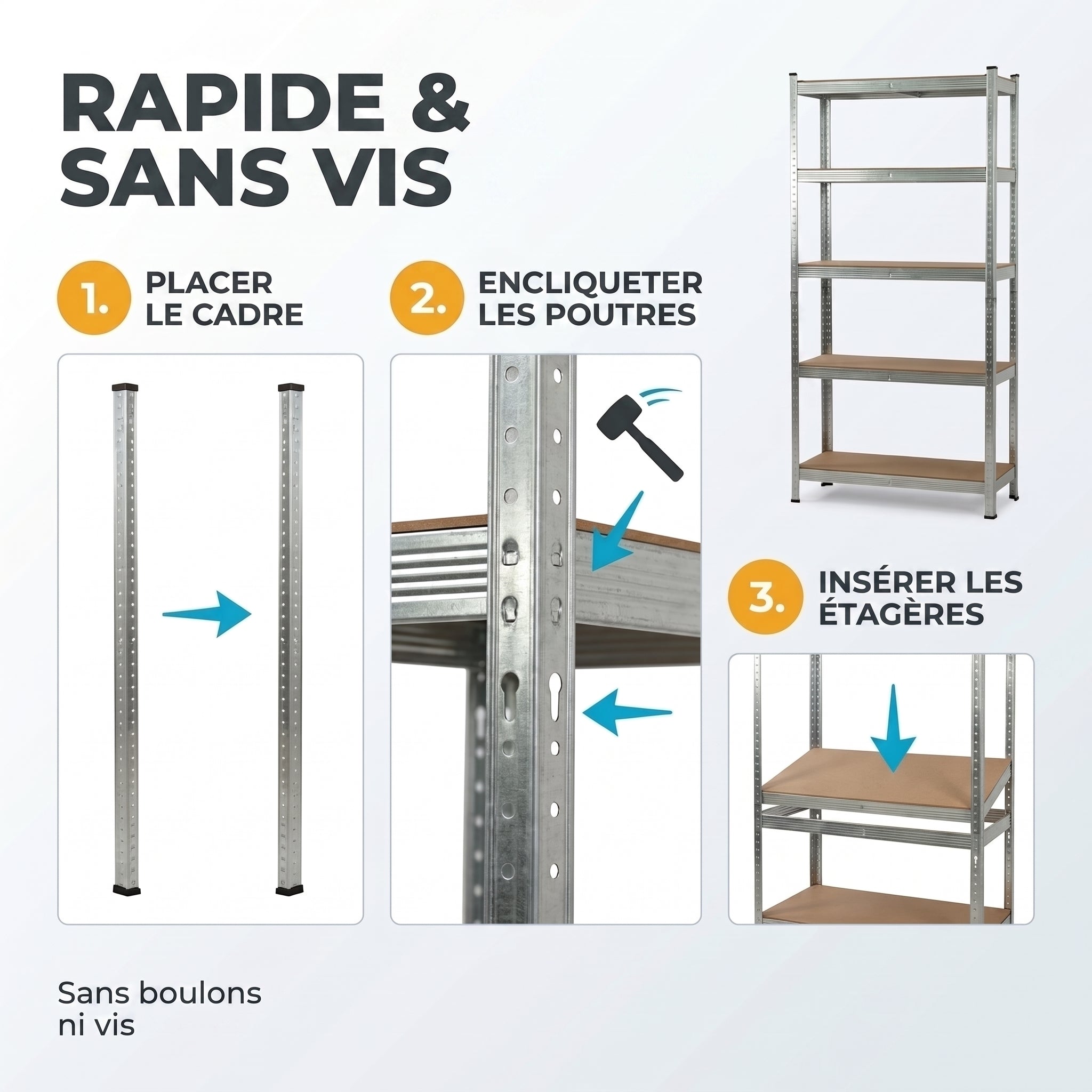 IvoQ Étagère de rangement – 180 x 90 x 40 cm – 5 étagères réglables – Capacité de charge de 875 kg – Acier galvanisé