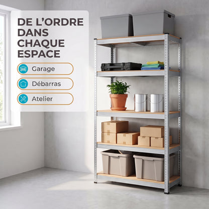 IvoQ Étagère de rangement – 180 x 90 x 40 cm – 5 étagères réglables – Capacité de charge de 875 kg – Acier galvanisé