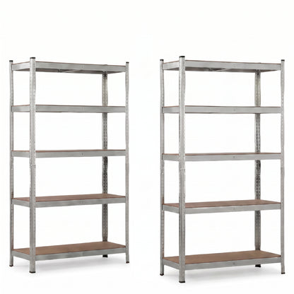 IvoQ Étagères de rangement lot de 2 – 180 x 90 x 40 cm – Métal galvanisé – 5 étagères en MDF – Pour garage et abri