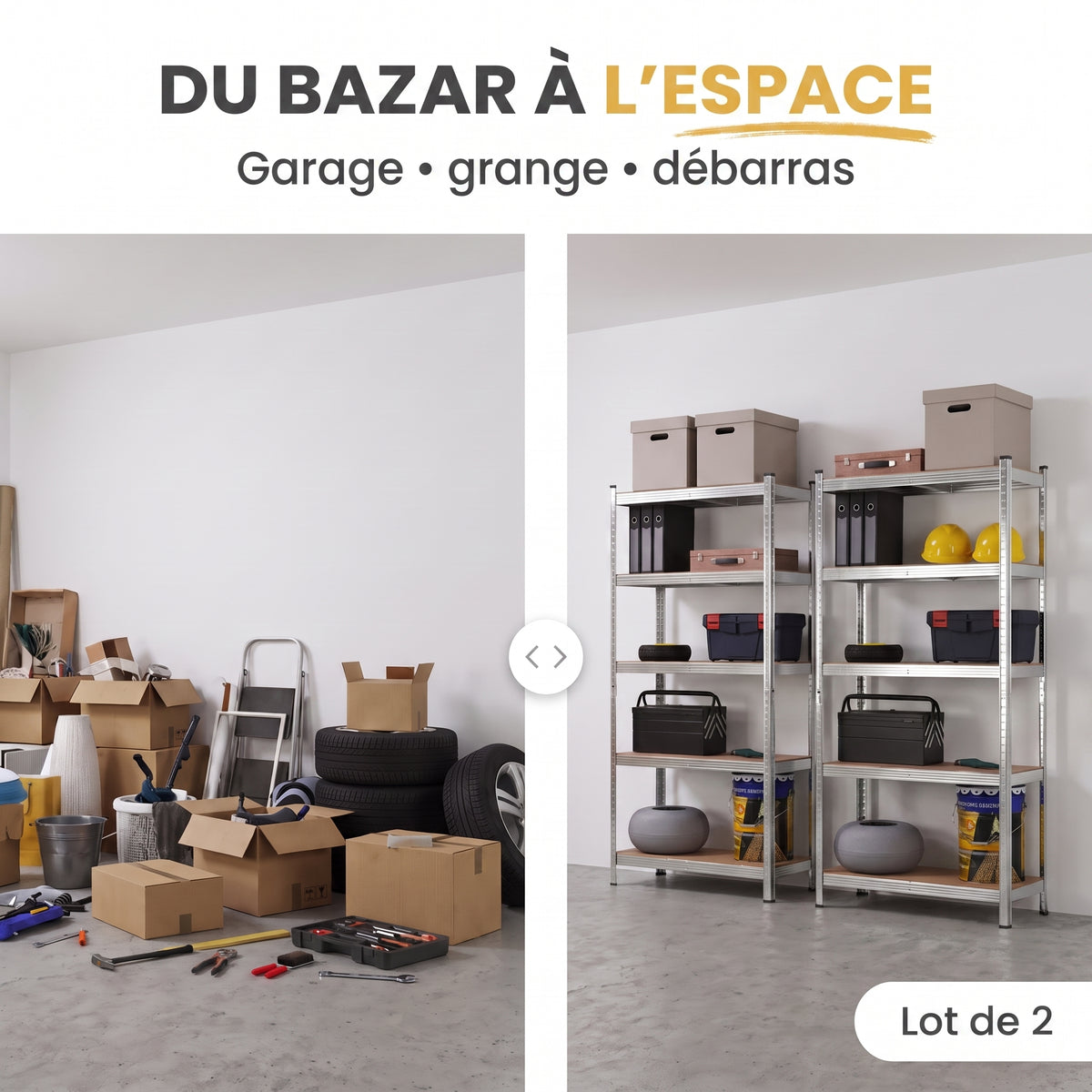 IvoQ Étagères de rangement lot de 2 – 180 x 90 x 40 cm – Métal galvanisé – 5 étagères en MDF – Pour garage et abri