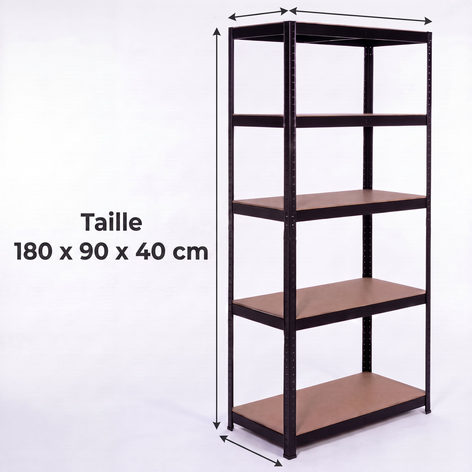 IvoQ Étagère de rangement noire - Étagère de stockage en métal - Rayonnage d'entrepôt - 180x90x40 cm - 5 étagères - Capacité de charge de 875 kg (175 kg par étagère)