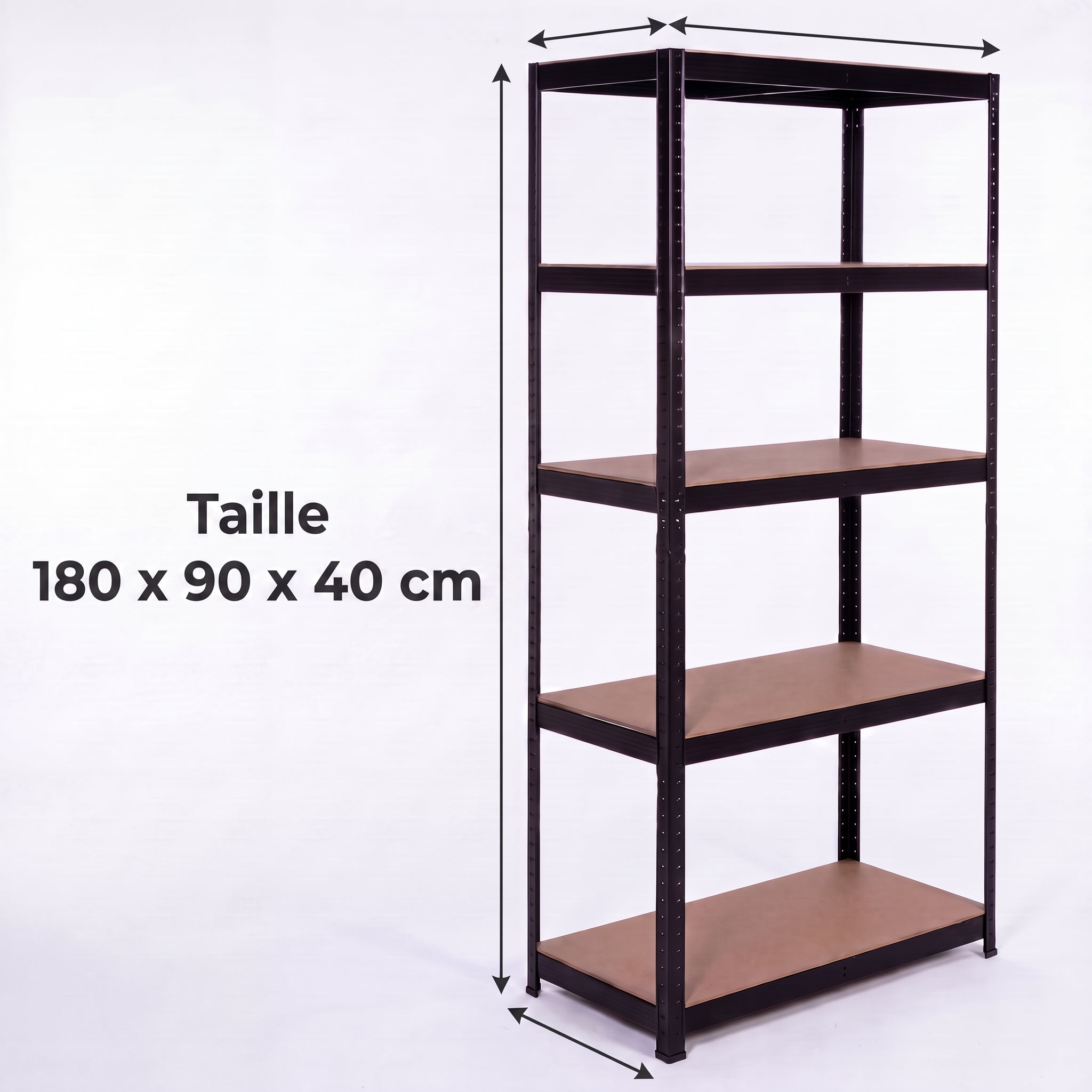 IvoQ Étagère de rangement noire - Étagère de stockage en métal - Rayonnage d'entrepôt - 180x90x40 cm - 5 étagères - Capacité de charge de 875 kg (175 kg par étagère)