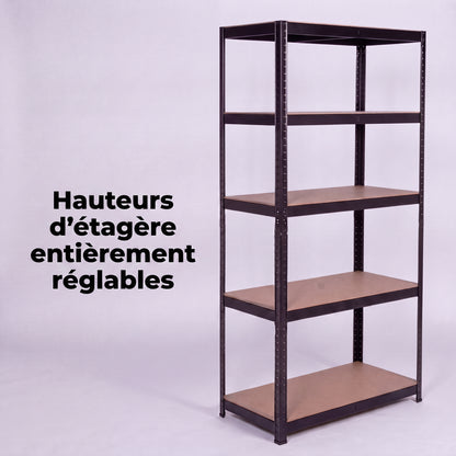 IvoQ Étagère de rangement noire - Étagère de stockage en métal - Rayonnage d'entrepôt - 180x90x40 cm - 5 étagères - Capacité de charge de 875 kg (175 kg par étagère)